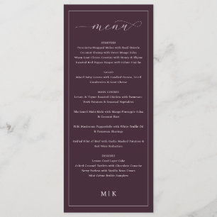Menu de mariage minimaliste bordeaux élégant