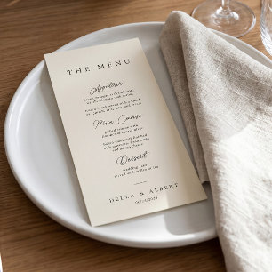 Menu de mariage minimaliste calligraphique ivoire