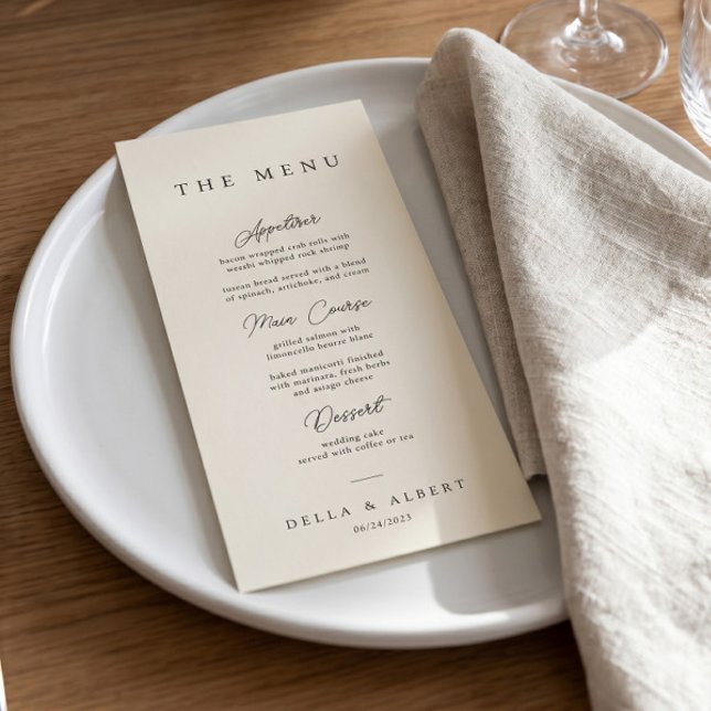 Menu de mariage minimaliste calligraphique ivoire (Créateur téléchargé)
