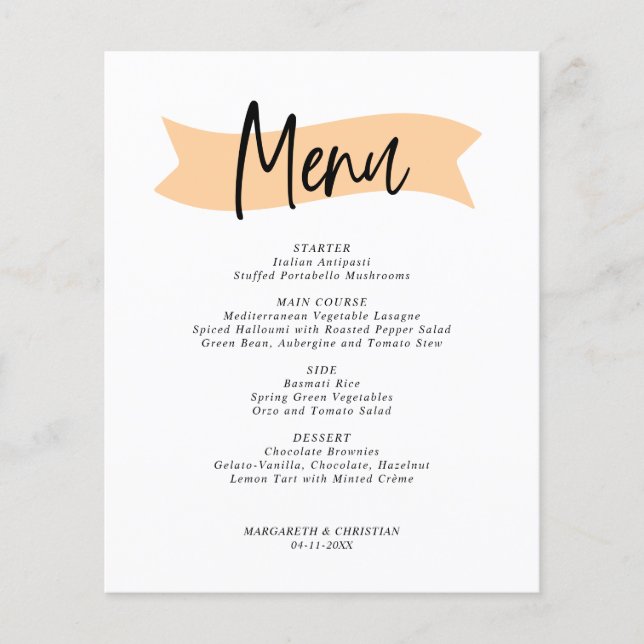 Menu de Mariage minimaliste économique (Devant)