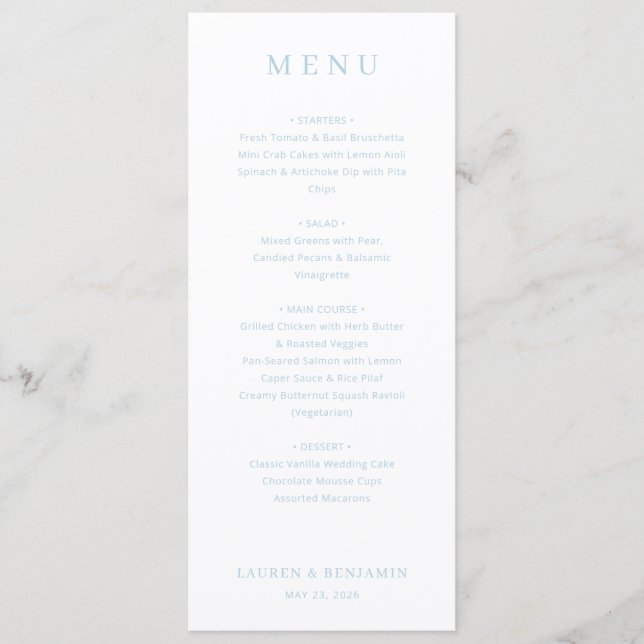 Menu de mariage minimaliste élégant (Devant)