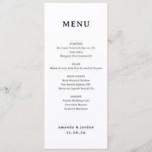 Menu de mariage minimaliste élégant noir et blanc