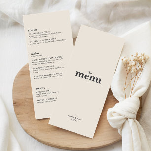 Menu de mariage minimaliste en crème d'ivoire avec