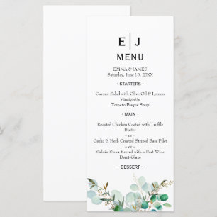 Menu de mariage minimaliste et chic avec verdure