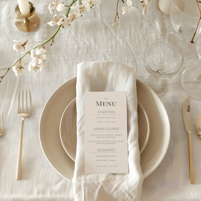 Menu de mariage minimaliste Latte doux (Créateur téléchargé)