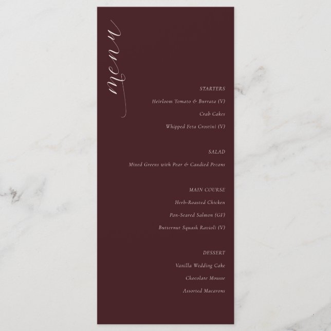 Menu de mariage minimaliste marron élégant (Devant)