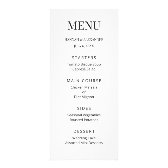Menu de mariage minimaliste moderne (Devant)