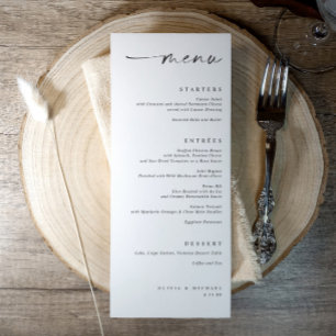 Menu de mariage minimaliste moderne aligné à droit