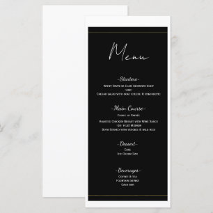 Menu de mariage minimaliste moderne noir blanc or