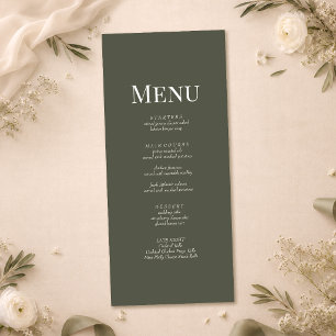 Menu de mariage minimaliste monogramme olive foncé