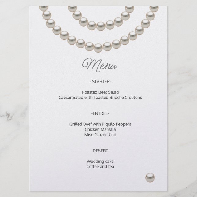 Menu de mariage minimaliste perle (Devant)