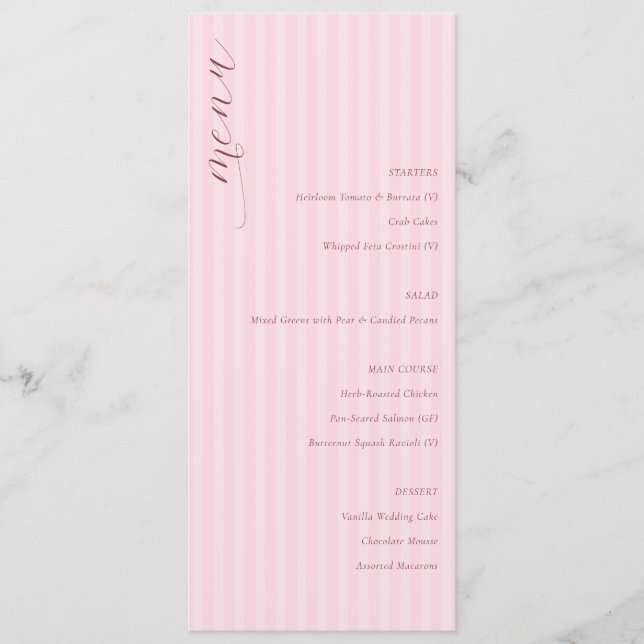 Menu de mariage minimaliste rose élégant (Devant)