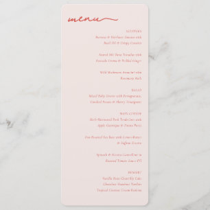 Menu de mariage minimaliste rose élégant