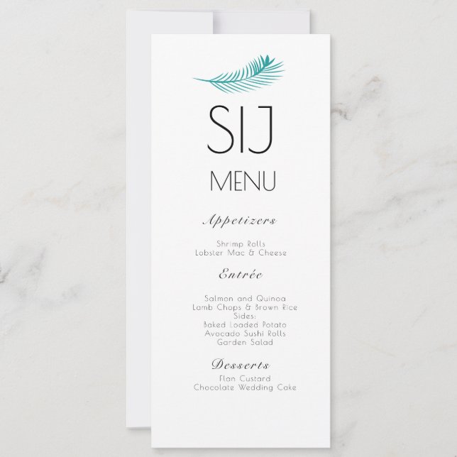 Menu de mariage minimaliste simple avec feuille de (Devant)