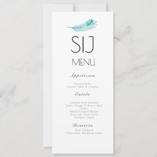 Menu de mariage minimaliste simple avec feuille de