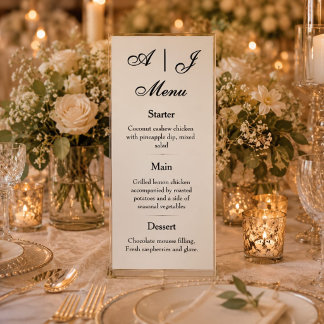 Menu de mariage minimaliste vintage monogramme Bea