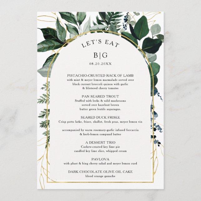 Menu de mariage Modern Arch Botanic Greenery (Devant)