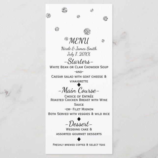 Menu de mariage moderne avec points de paillettes  (Devant)