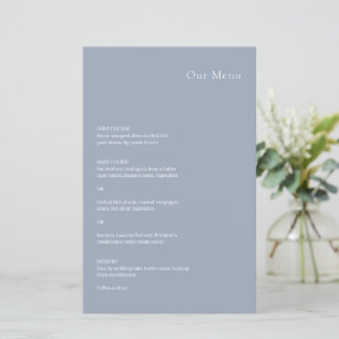 Menu de mariage moderne bleu poussiéreux élégant