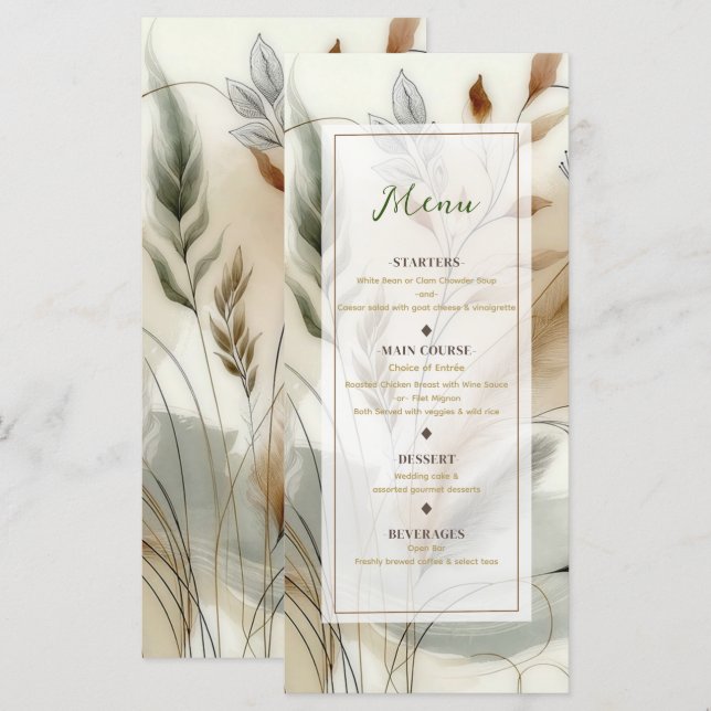 Menu de mariage moderne botanique boho avec verdur (Devant / Derrière)