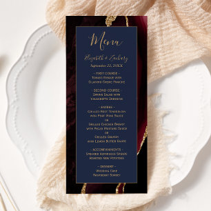 Menu de mariage moderne Bourgogne Or Agate Bleu Ma