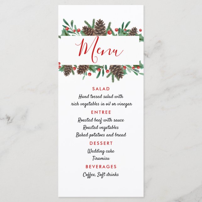 Menu de mariage moderne de Noël à la baie rouge de (Devant)