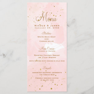 Menu de mariage moderne éclaboussé de rose et d'or