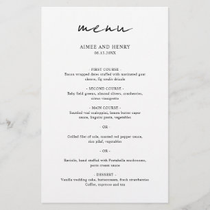 Menu de mariage moderne écriture rustique