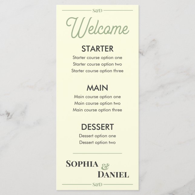 Menu de mariage moderne éditable (Devant)