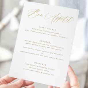 Menu de mariage moderne élégant calligraphié en or