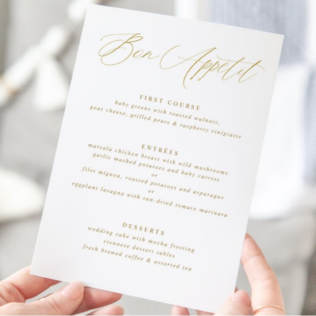 Menu de mariage moderne élégant calligraphié en or (Créateur téléchargé)