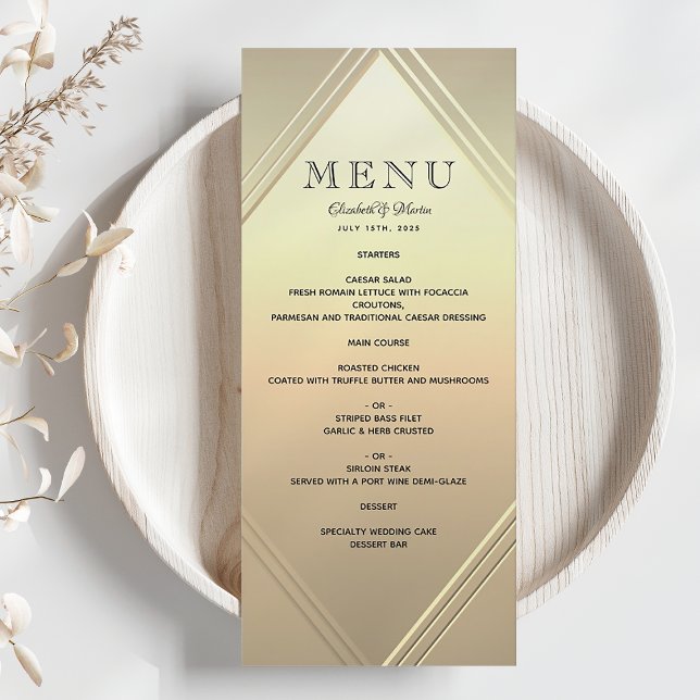 Menu de mariage moderne en feuille d'or (Créateur téléchargé)