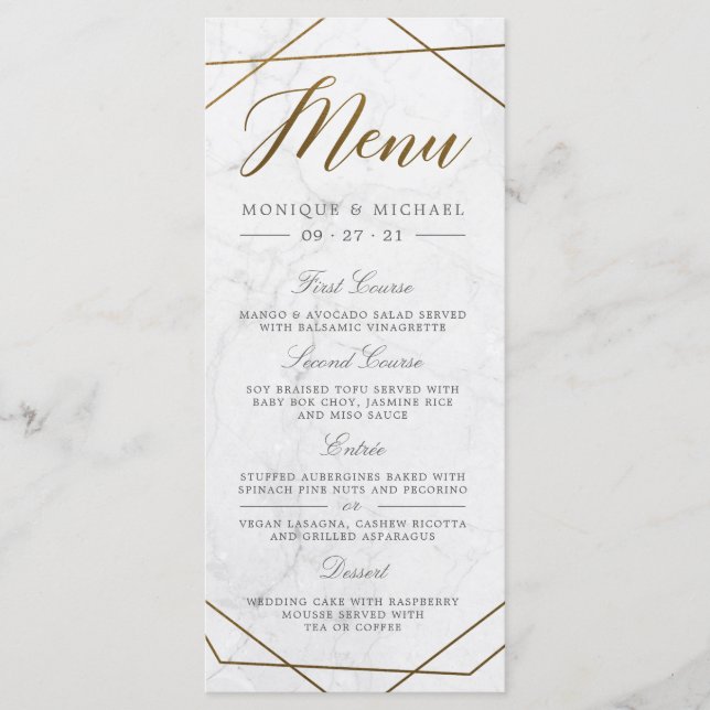 Menu de mariage moderne en marbre géométrique Art  (Devant)