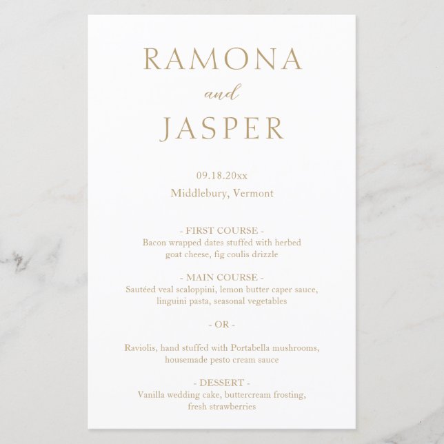 Menu de mariage moderne en or simple et gras (Devant)
