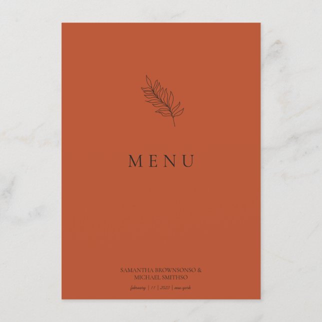 Menu de mariage moderne en terre cuite orange ton  (Dos)