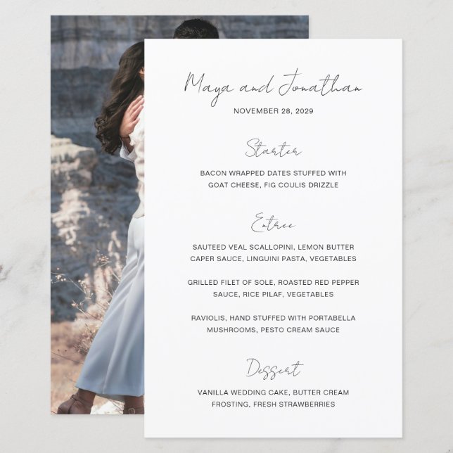 Menu de mariage moderne et élégant photo (Devant / Derrière)