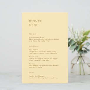 Menu de mariage moderne jaune beurre minimaliste