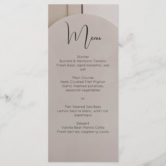 Menu de mariage moderne Luxe avec arche | Beige ne (Devant)