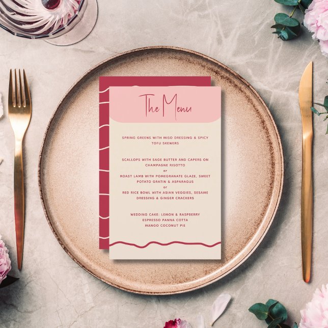 Menu de mariage moderne magenta rose cadre ondulé  (Créateur téléchargé)