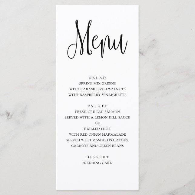 Menu de mariage moderne. Menu de dîner noir et bla (Devant)