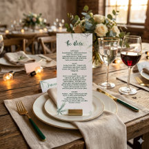 Menu de mariage moderne, Menu minimaliste, Élégant