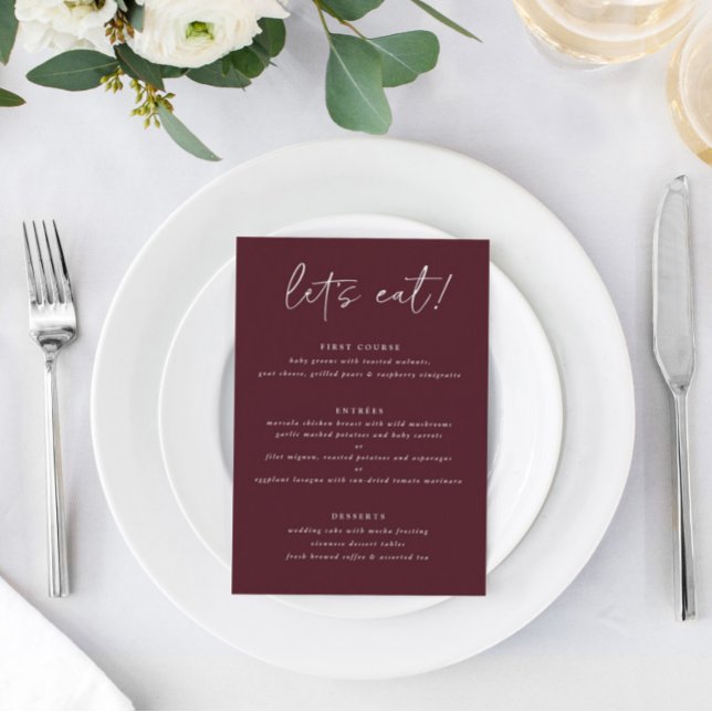 Menu de mariage moderne Merlot avec remerciements  (Créateur téléchargé)