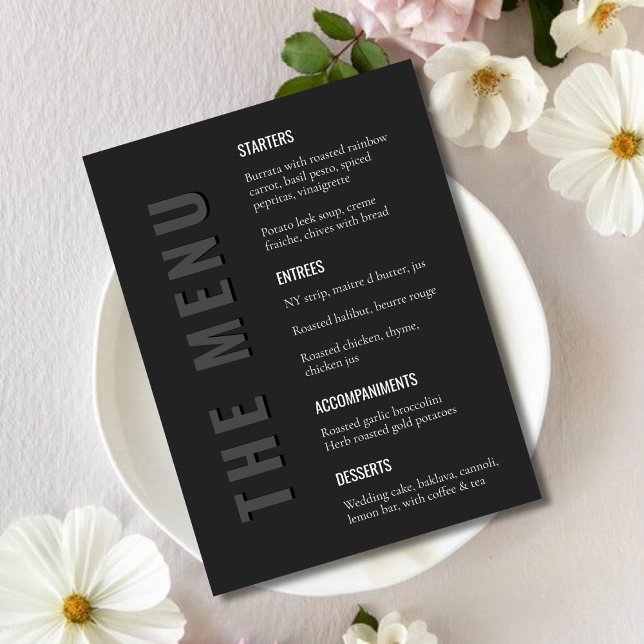 Menu de mariage moderne minimaliste Blackout (Créateur téléchargé)