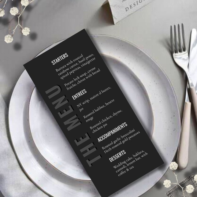 Menu de mariage moderne minimaliste Blackout (Créateur téléchargé)