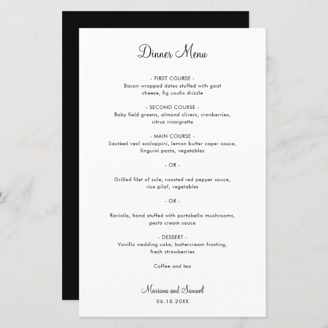 Menu de mariage moderne minimaliste simple (Devant / Derrière)