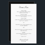 Menu de mariage moderne minimaliste simple<br><div class="desc">Menu de mariage simple avec un design minimaliste en noir et blanc avec l'en-tête et vos noms dans une police de caractères cursive élégante. Les polices et l'arrière-plan peuvent être modifiés à la couleur de votre choix en cliquant sur le bouton de personnalisation. Un design basique et simple qui reste...</div>