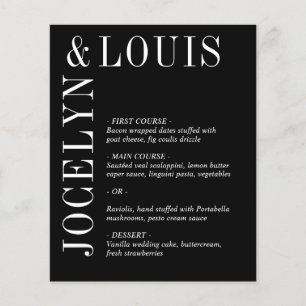 Menu de mariage moderne noir et audacieux