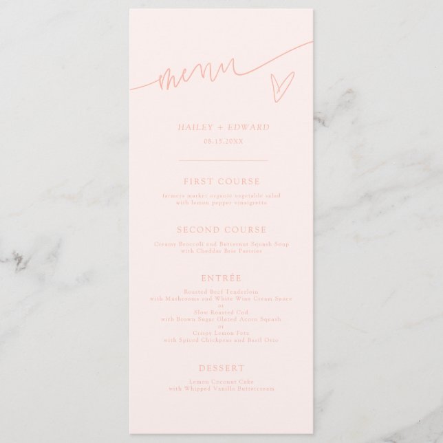 Menu de mariage moderne pêche écriture manuscrite (Devant)