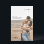 Menu de mariage moderne photo noir et blanc élégan<br><div class="desc">Menu de mariage moderne avec un design simple mais élégant.</div>