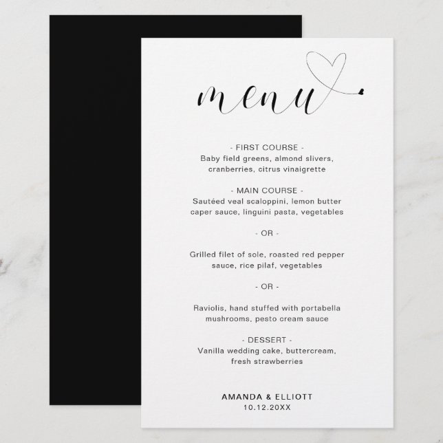 Menu de mariage moderne simple et mignon (Devant / Derrière)